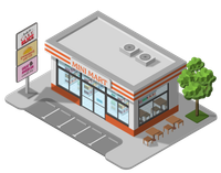 The exterior of a convenience store with a sign for MrBeast Burger.